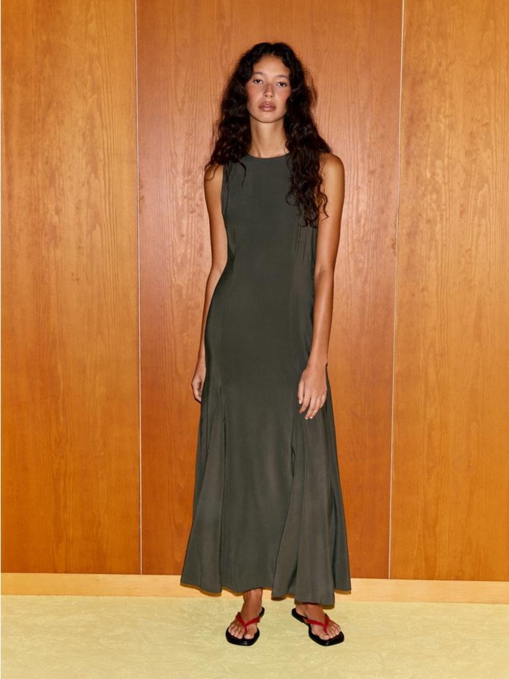 Zara Olive Green Sleeveless Maxi Dress